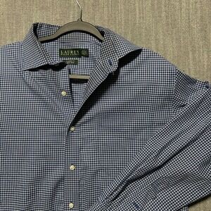 Lauren Ralph Lauren Mens Shirt 16.5 32/33 Classic Fit Non Iron Gingham Blue